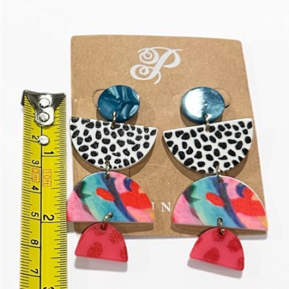 Plunder Colorful Statement Dangle Earrings | Bold Multi Color Geometric Earrings - Picture 6 of 7